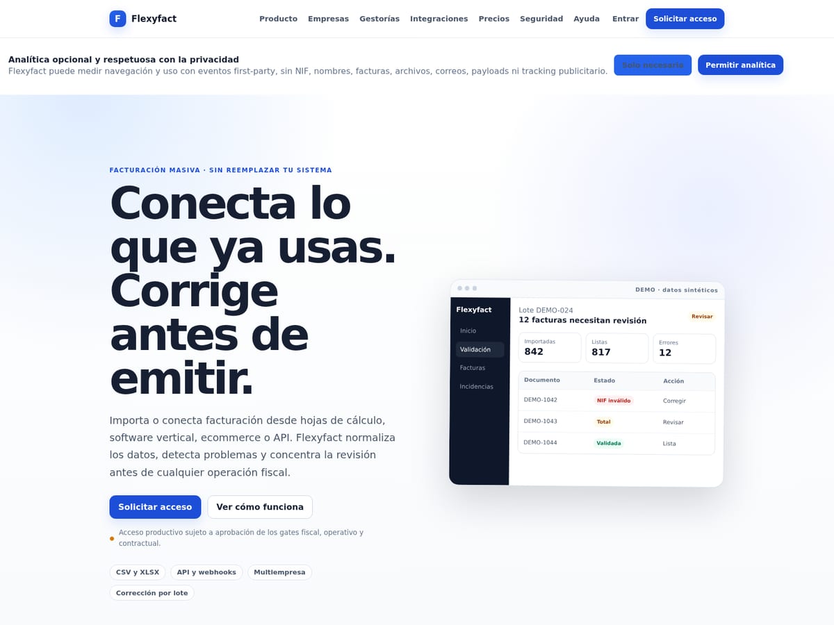 Vista de Flexyfact para integración y control de facturación