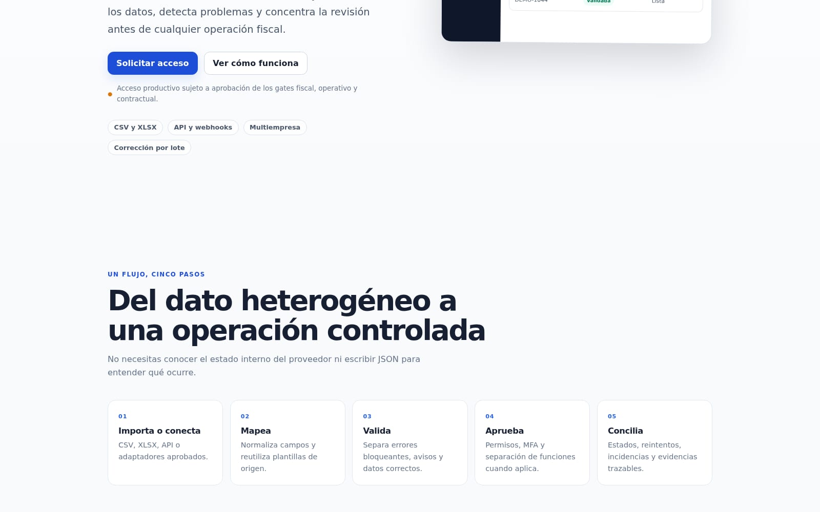 Flujo de Flexyfact desde importación hasta conciliación