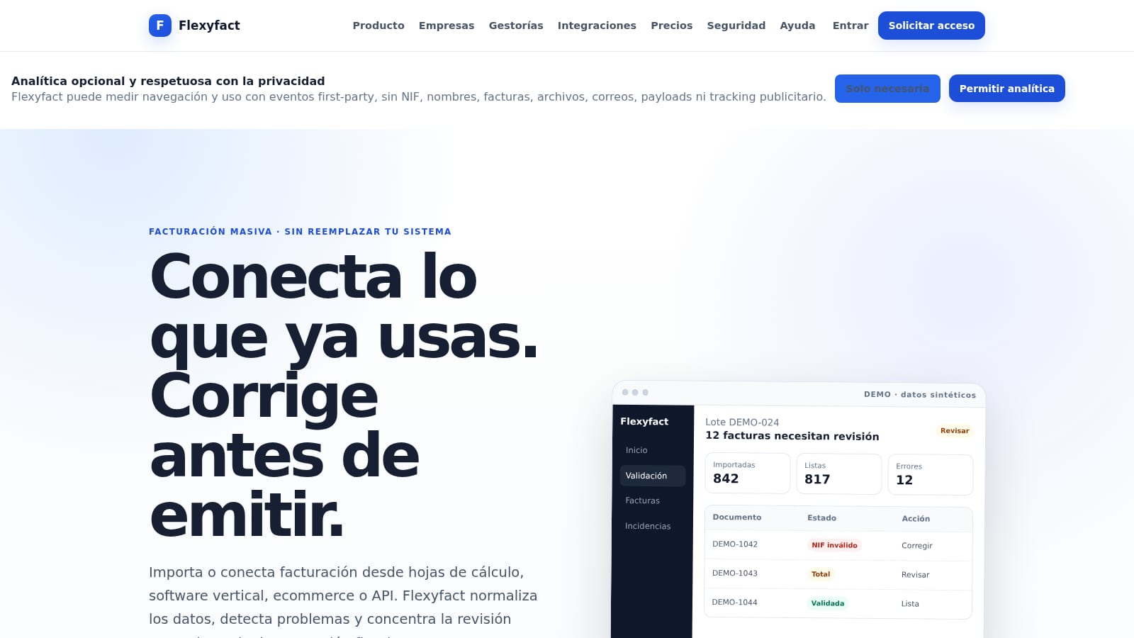 Flexyfact mostrando un lote de facturas que necesita revisión