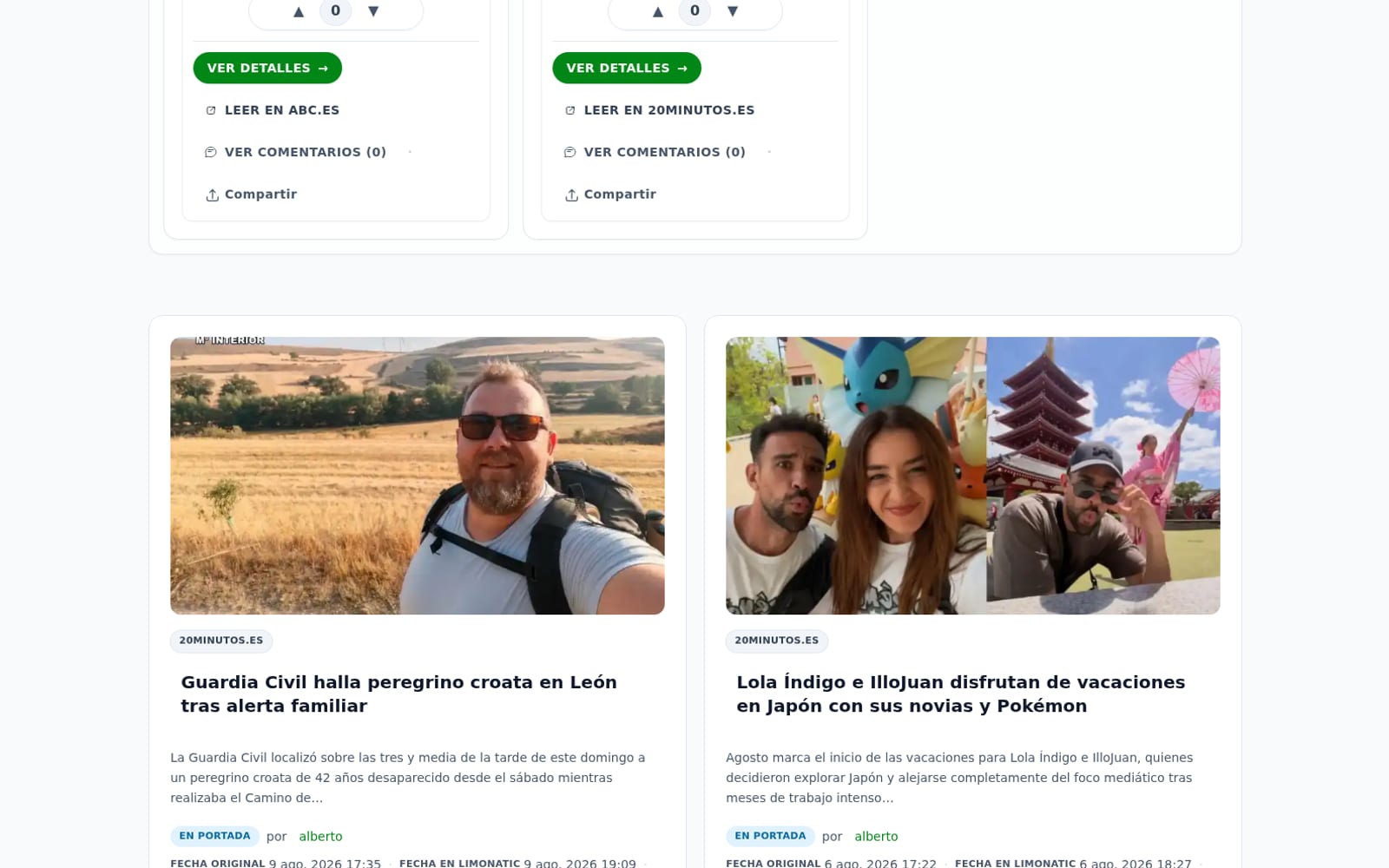 Feed de historias y participación comunitaria en Limonatic