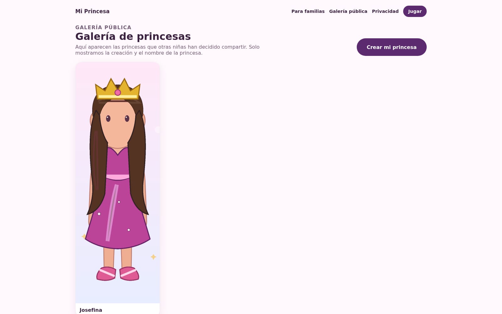 Galería pública de creaciones en Mi Princesa