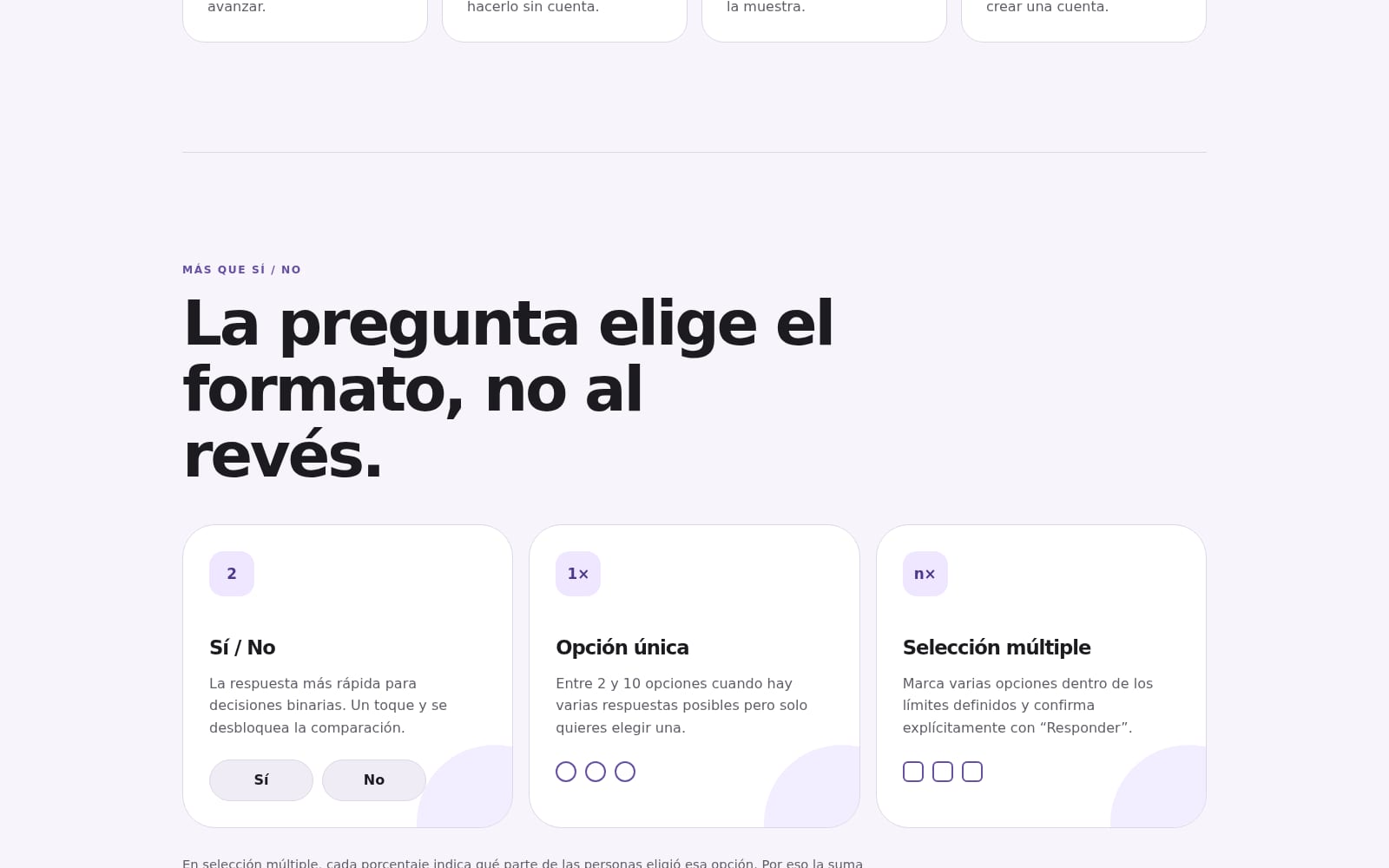 Formatos de pregunta disponibles en Senketo