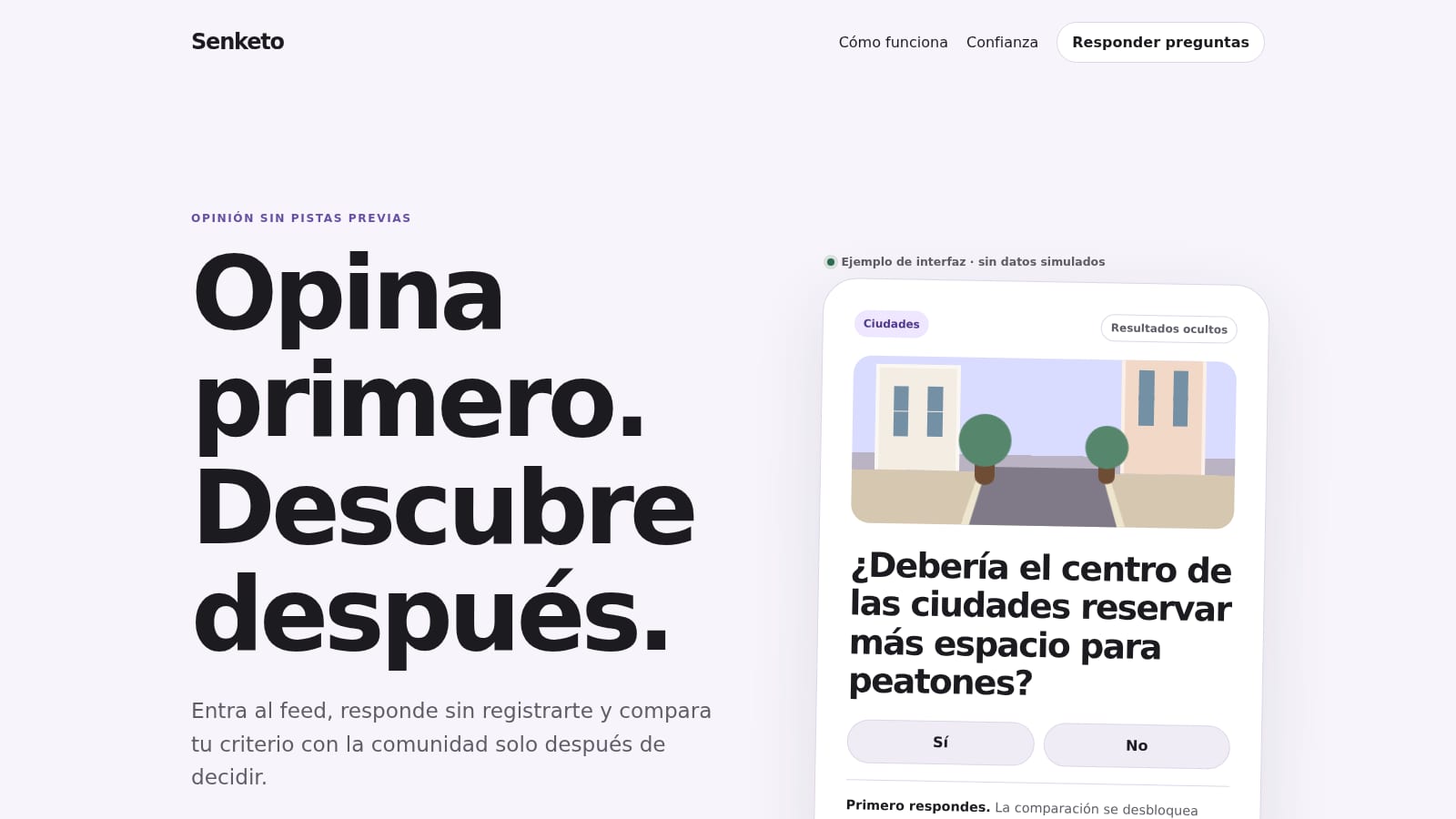 Senketo mostrando una pregunta con resultados ocultos antes de responder