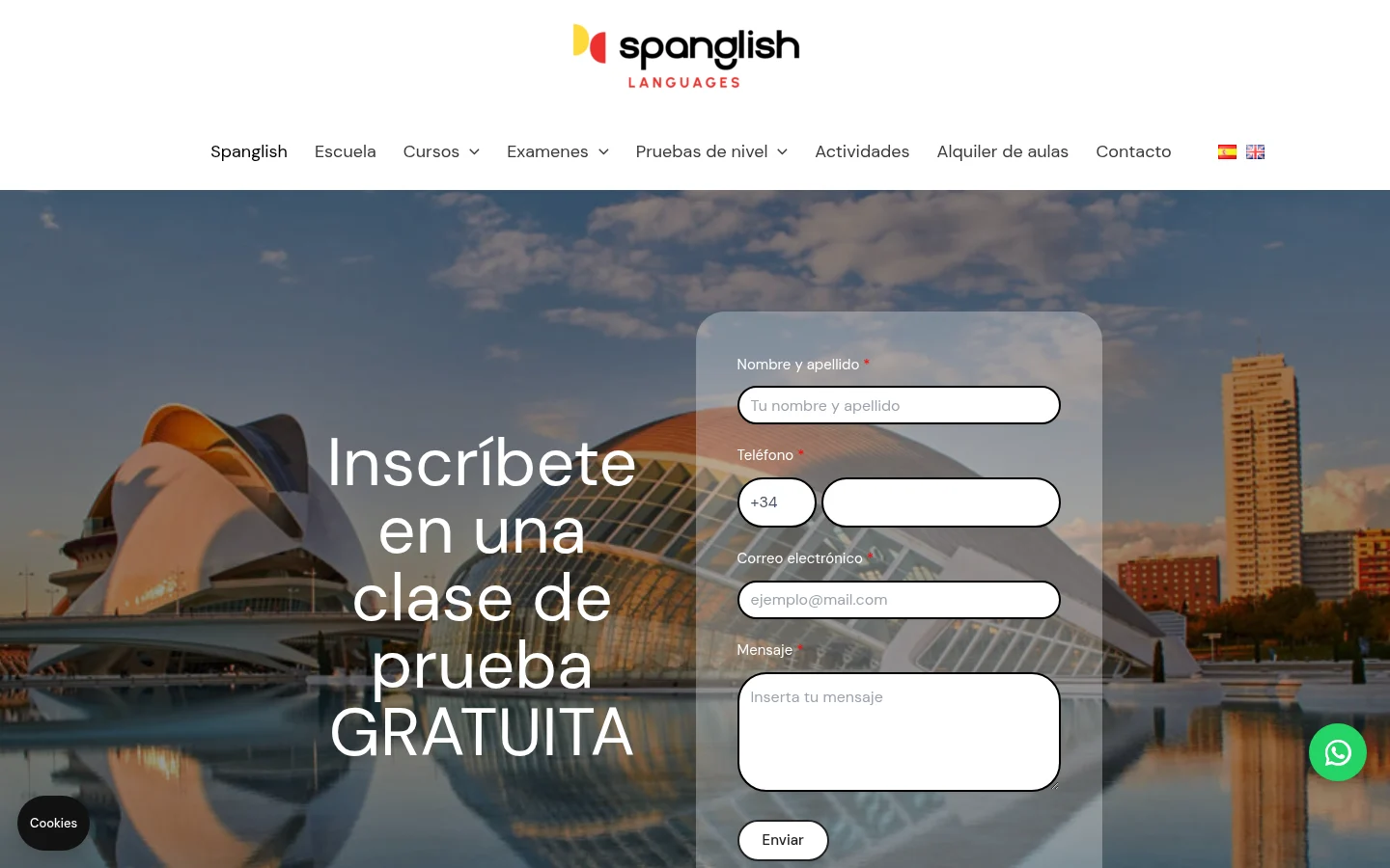 Captura pública de la web de Spanglish Languages en escritorio