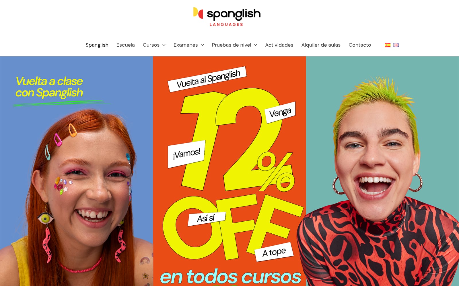 Web de Spanglish Languages con promoción y captación de clases de prueba